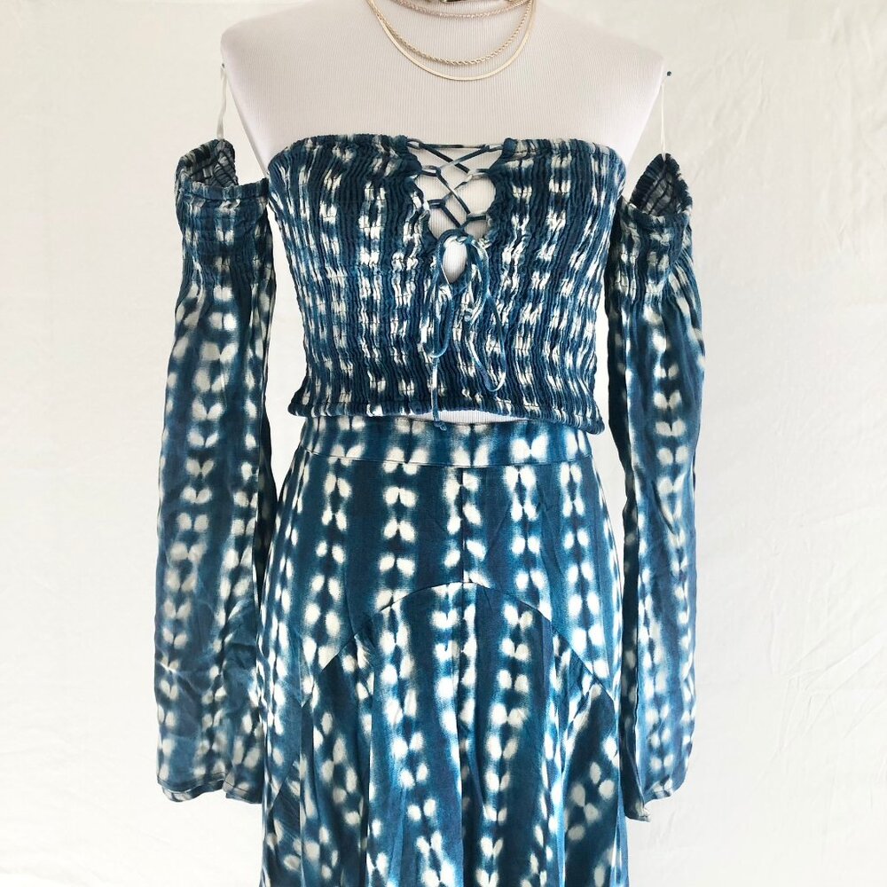 Luxury Tie Dye Smocked Crop Top Teal - Picture 4 of 6